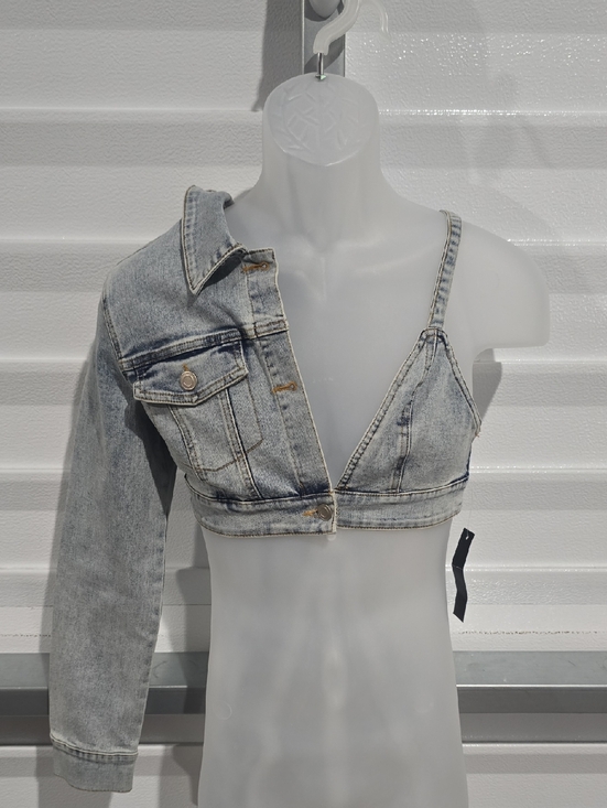 edge Tops - Edge Denim Asymmetric Cropped Jacket Top - Light Wash Blue NWT Size Small